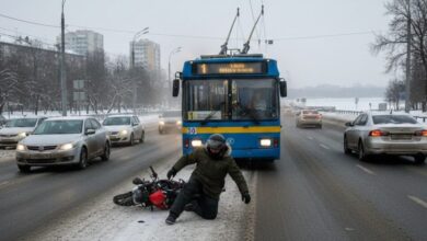 У Дніпрі чоловіка, який упав з мопеда, ледь не переїхав тролейбус (Відео)