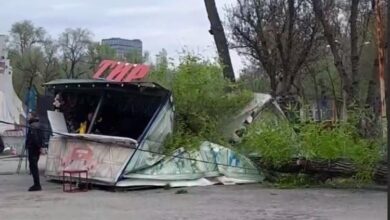У парку в центрі Дніпра велетенська гілка привалила кіоск: продавець врятувався дивом (Фото)